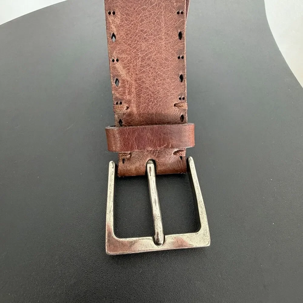 Martin Dingman Brown Leather Belt Made in Italy Men’s 42 Distressed Western